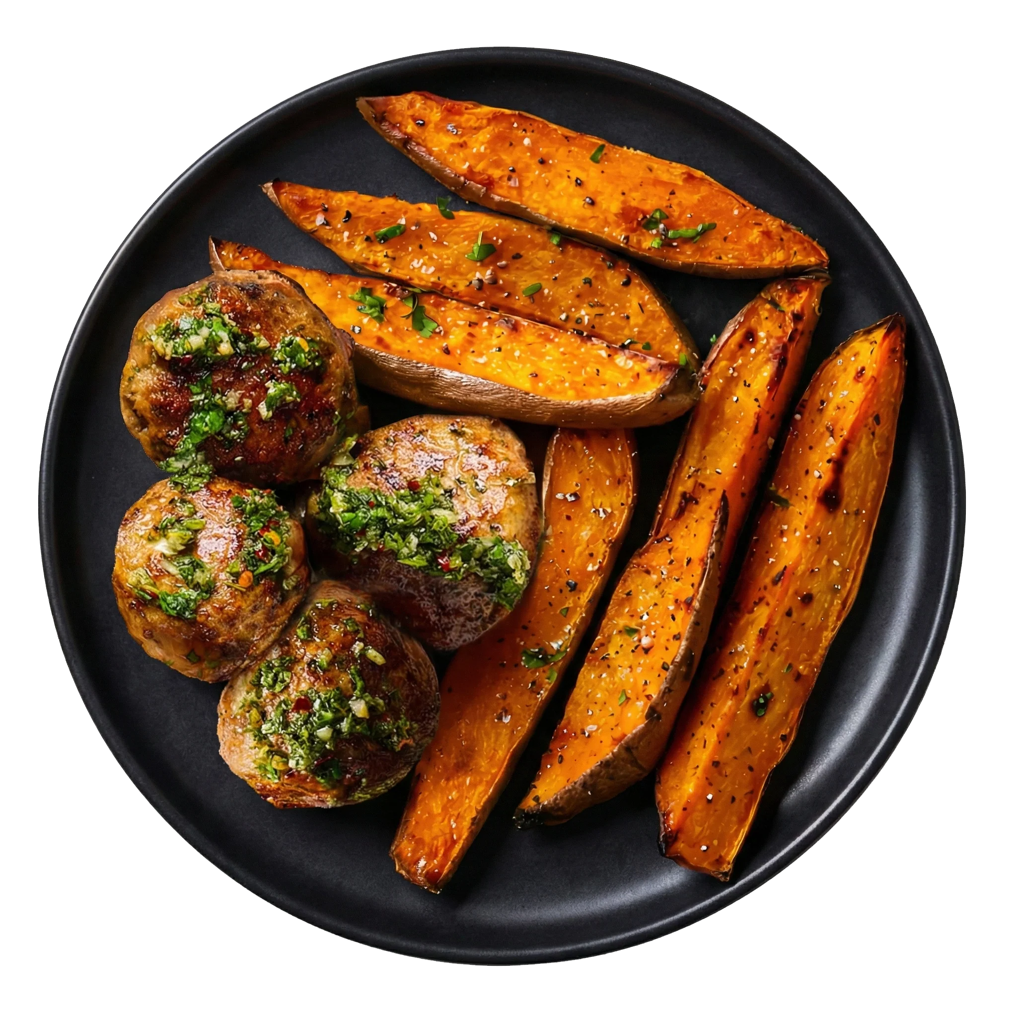 16 - Paleo Chimichurri Beef Meatballs with Roasted Sweet Potato Wedges - Image 5